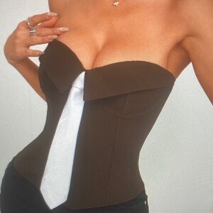 Elegant Brown Strapless Corset Top